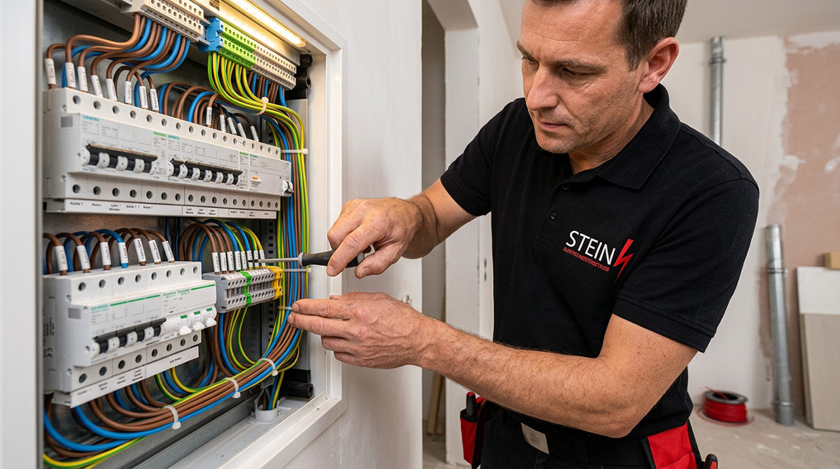 Installation eines Sicherungskastens im Neubau durch STEIN Elektro Techniker