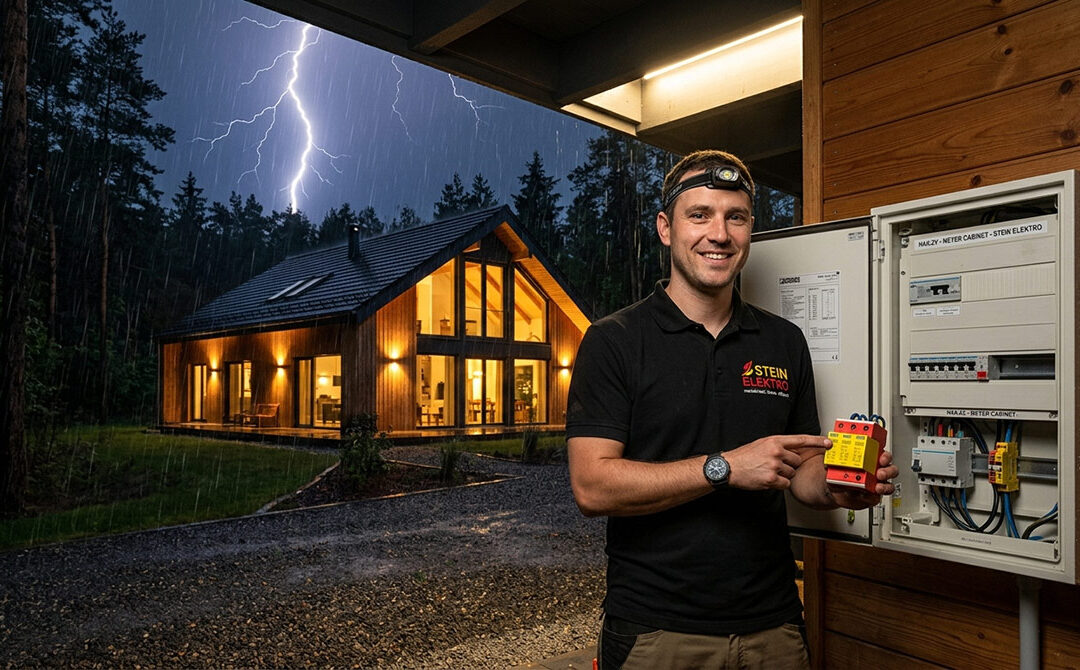 Elektriker von STEIN Elektro präsentiert Überspannungsschutz für Wohnhäuser